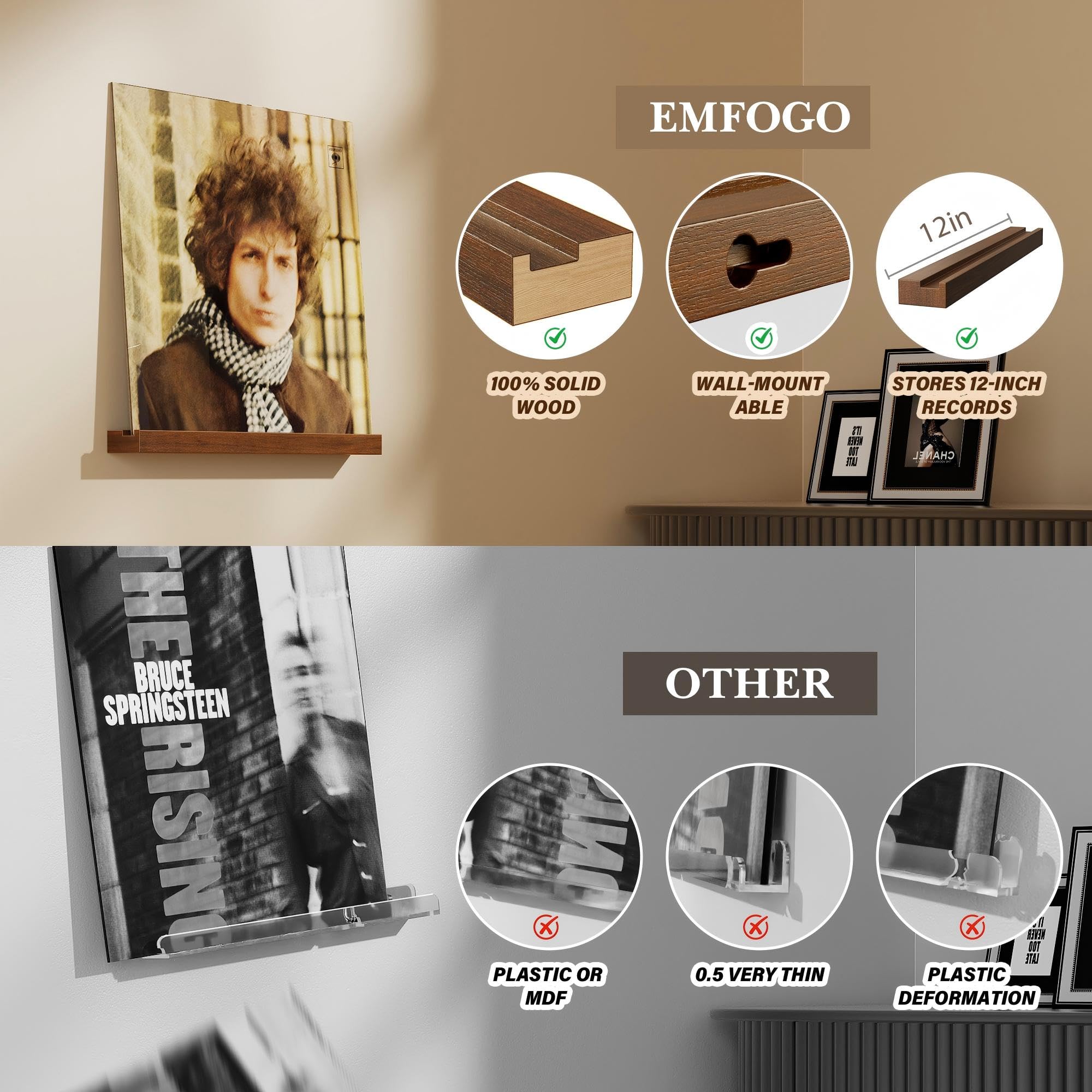 8 Stück Schallplatten Wandhalterung, Holz Vinyl Halter, Schallplatten Regal Halter Wand, Vinyl Wandhalterung, Zur Platzierung Von Schallplatten, CD, Fotoalben Und Sammlungen(Nussbraun)