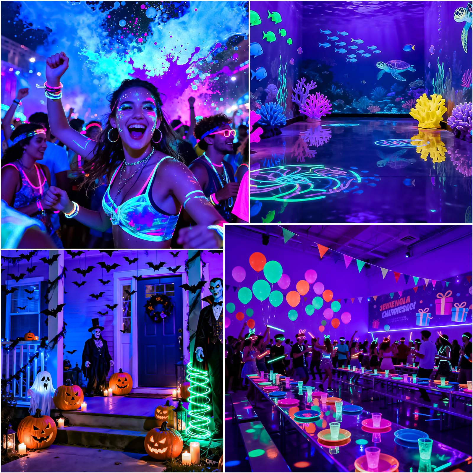 100W Black Light, UV Lamp, Black Light, IP67 Waterproof, for Halloween Decoration, Christmas Decoration, Hardened UV Resin, Neon Party (2 Pieces)