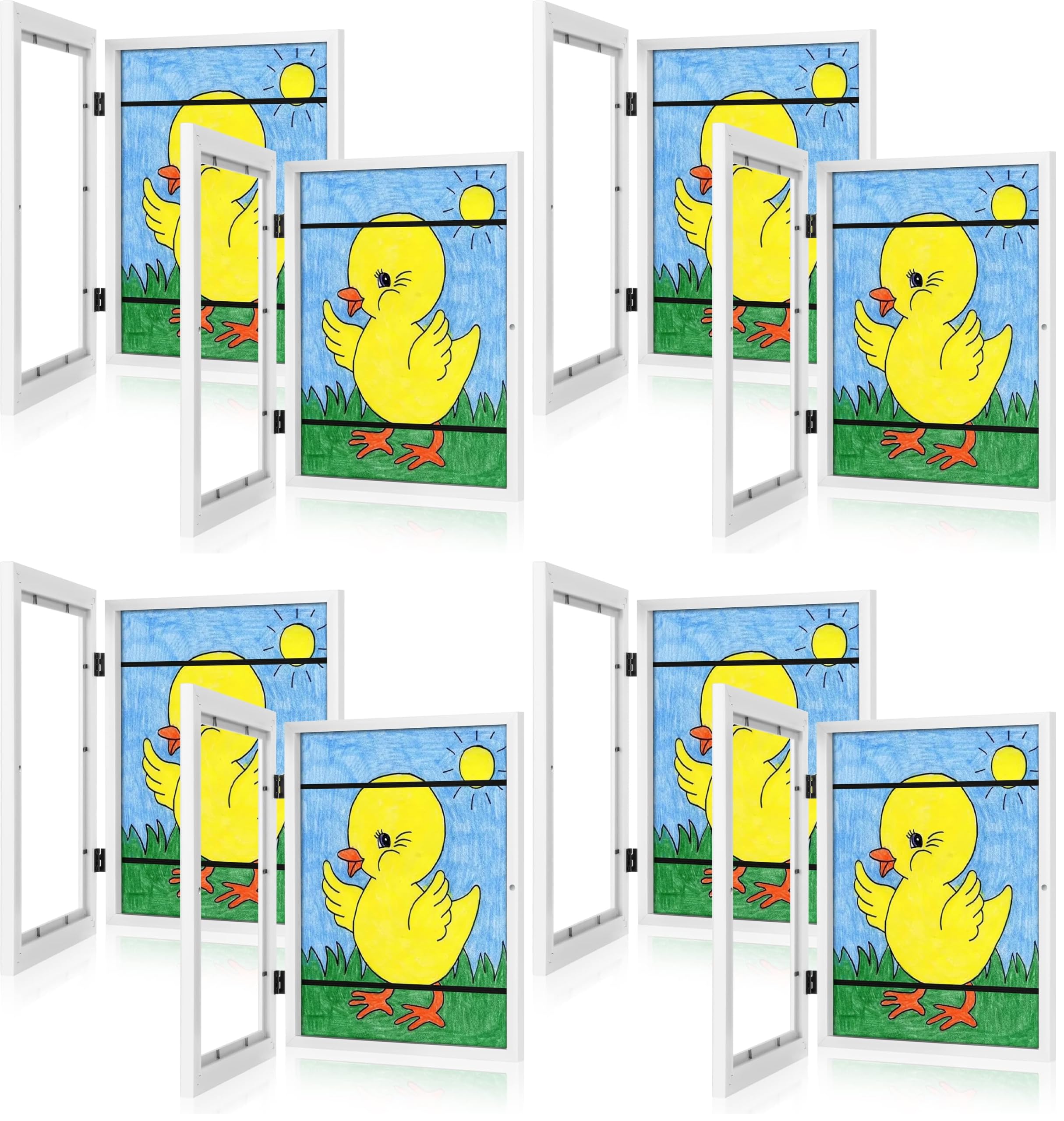 GULETHUN [8-Pack] Kids Art Frames, 8.5x11 Front Opening Kids Artwork Frames Changeable, White Artwork Display Storage Frame for Wall, Holds 50 Pcs, for 3D Picture, Crafts, Hanging Art, Portfolio