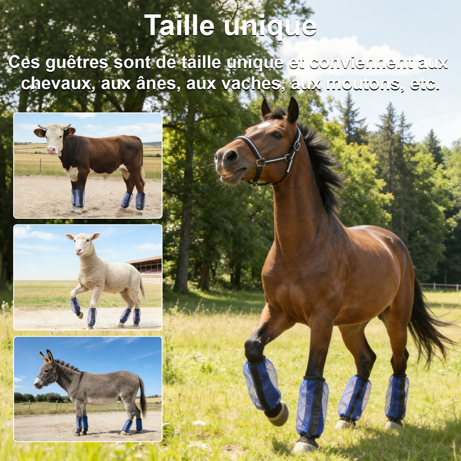 Lot de 4 Guêtres pour Chevaux, Réduisent les Coups de Sabots, Maille Ultra Légère et Respirante, Antidérapantes, sans Frottement, Coupe Ample pour l'Été, Taille Universelle, Bleu Royal