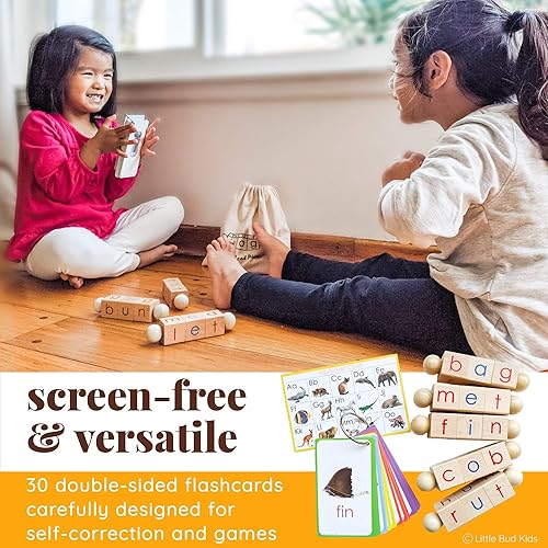 Miniatura 6 de LITTLE BUD KIDS Spin-and-Read Montessori - Bloques y fichas de lectura fonética, set de juego ideal para viaje para pequeños lectores principiantes