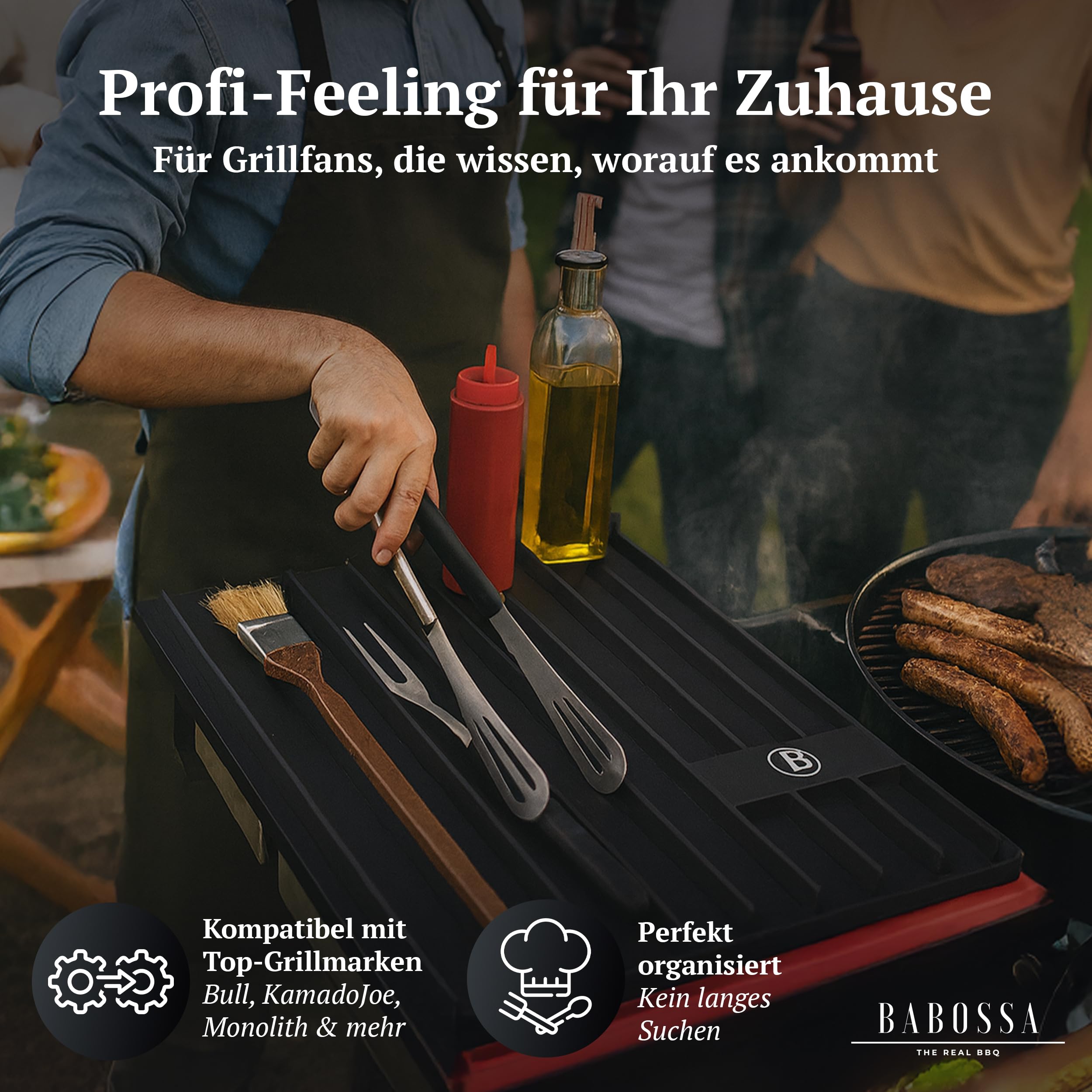 BABOSSA Magnetische Besteckablage – Silikon Grill Matte 44 x 34 cm – Rutsch- und spühlmaschinenfest - Zubehör für BBQ und Grill – Hitzebständig und vielseitig einsetzbar