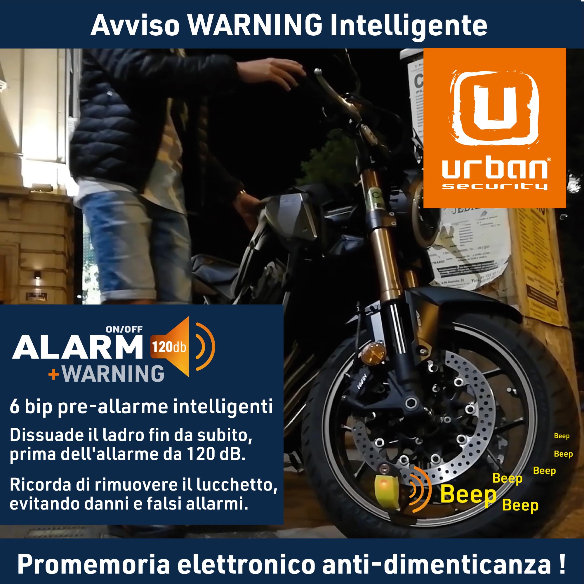 URBAN UR6 Antifurto Moto Blocca Disco con Allarme 120dB LED Impermeabile Sensibilità A+