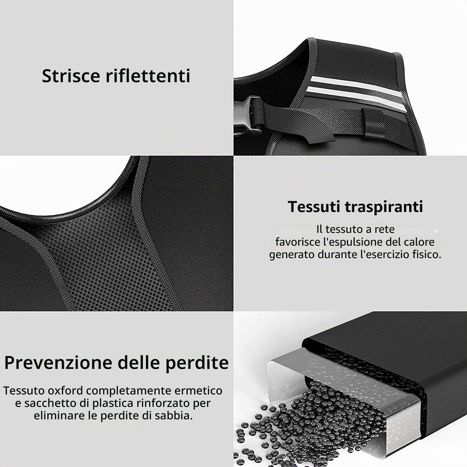 PROIRON Giubbotto Zavorrato Regolabile 10 kg, 20 Pacchi di Pesi, Giubbotto Ponderato con Striscia Riflettente per Allenamento Della Forza, Jogging, Casa, Palestra, Perdita di Peso, Nero