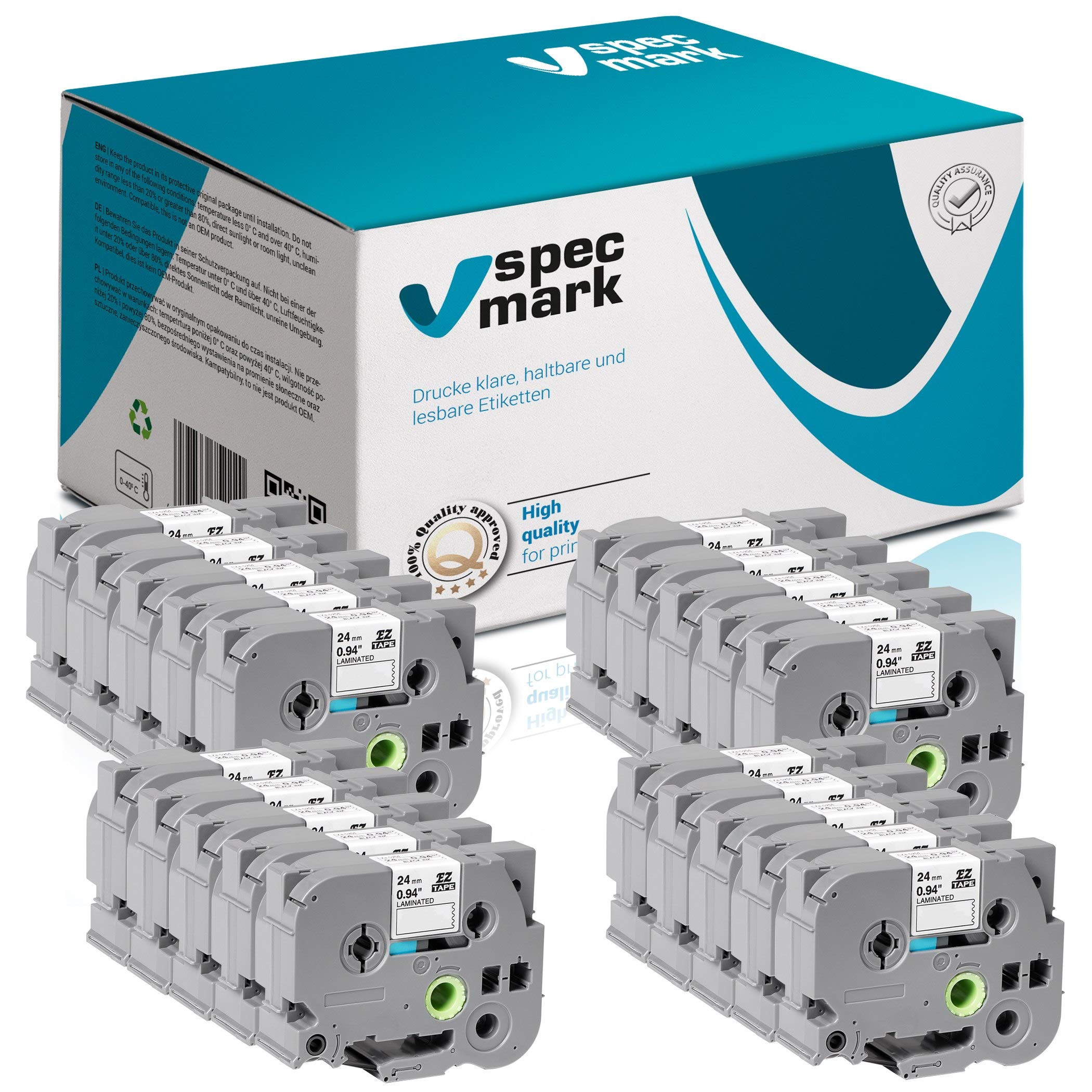 specmark Nastro TZe-251 24mm x 8m Set x 20 pezzi Nastro nero su bianco compatibile con la stampante Brother PT P-touch AZe-251 EZe-251 TZ-251 TZ2-251