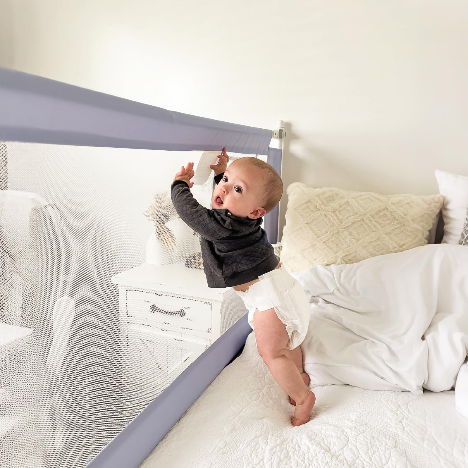 Bettgitter Rausfallschutz Bett 180cm - Rausfallschutz Boxspringbett Höhenverstellbar in 30 Stufen - Bettschutzgitter inkl 2 gratis Befestigungsbänder(1 Stück)