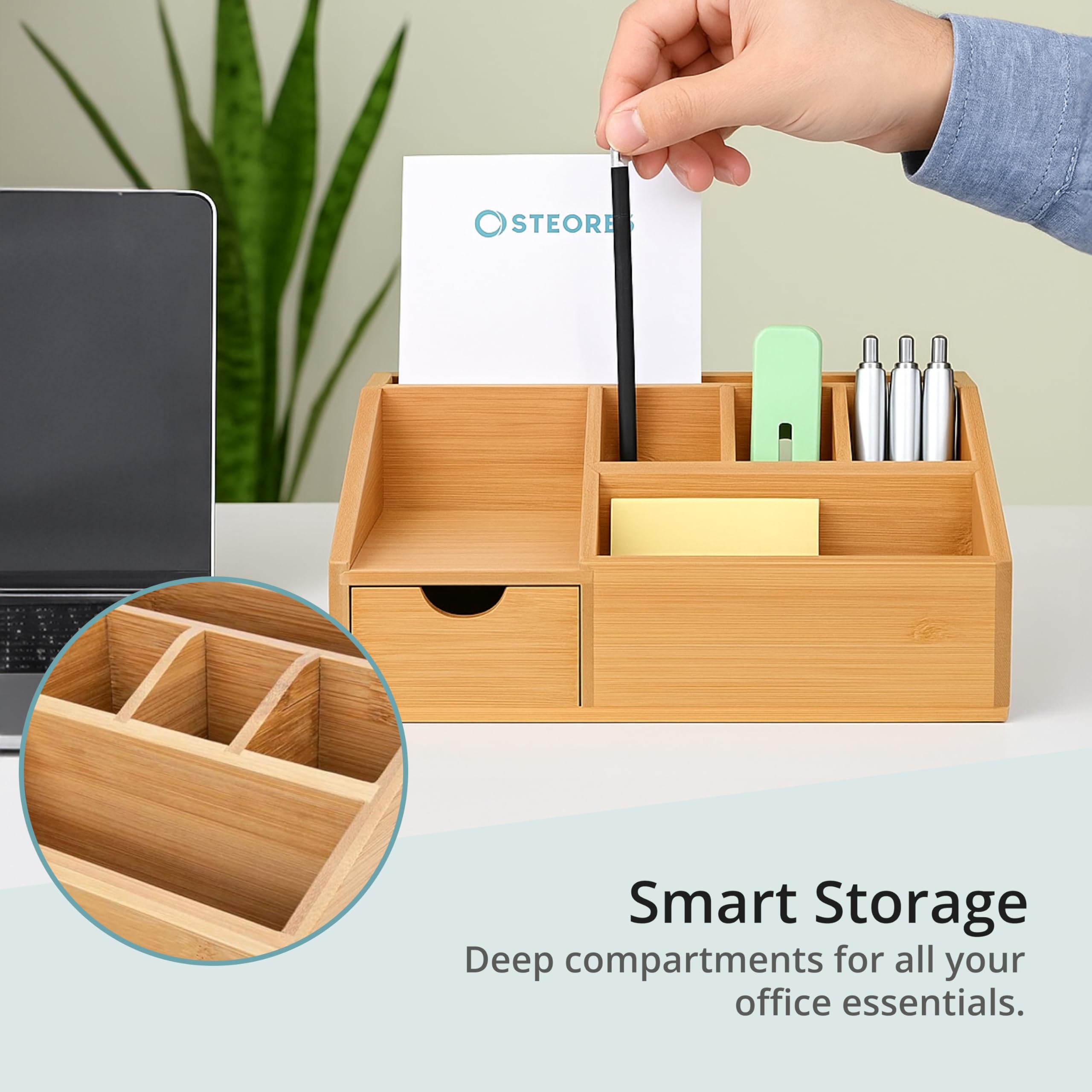 Thingles Bambuswerk Wooden Desk Organiser with Drawer - Pen Box