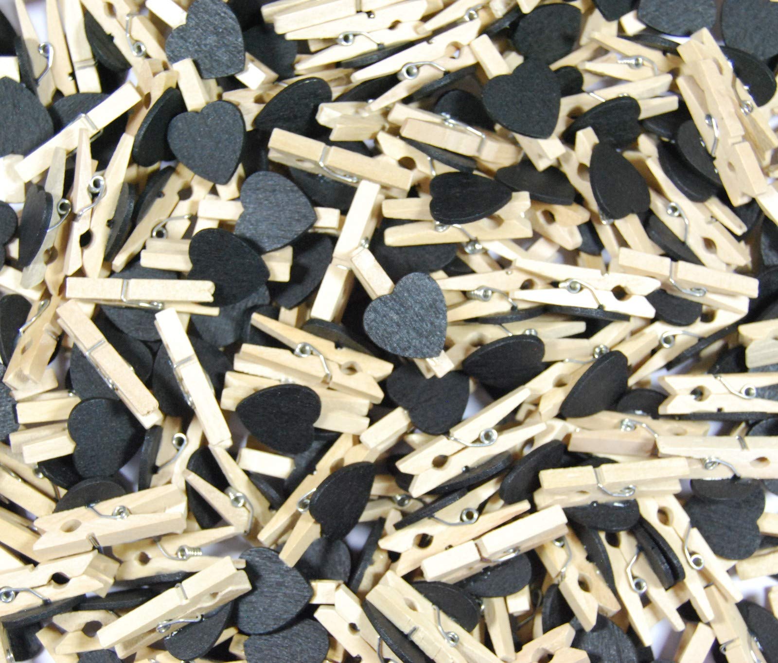 celloexpress Pack of 50-30mm Love Hearts on Mini NATURAL Wooden Craft Pegs - Black