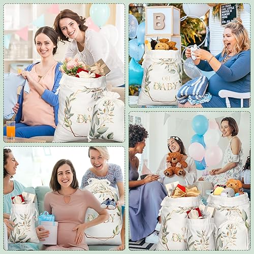 Miniatura 6 de Tudomro 4 bolsas de regalo grandes con cordón para baby shower, bolsas de regalo de lona con estampado de vegetación, bolsas de regalo de