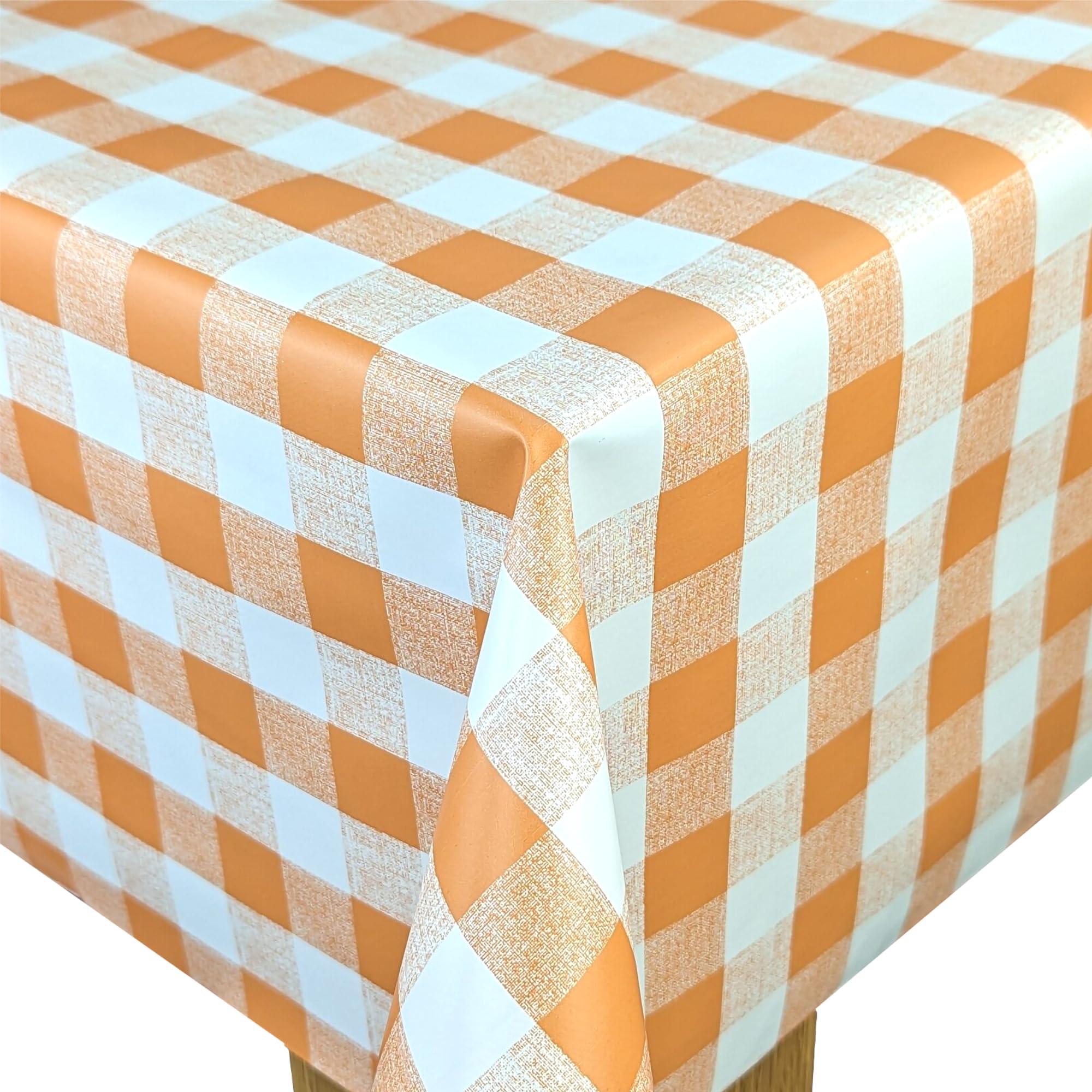 Karina Home Gingham Check PVC Wipe Clean Tablecloth Vinyl (Orange Gingham, 120cm x 120cm)