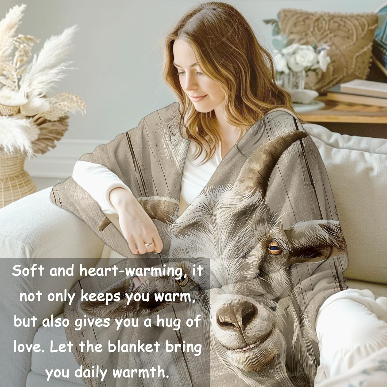 Goat Blanket, 50"x60" Rustic Goat Flannel Fleece Throw for Kids & Adults, Ultra-Soft and Warm Home Decor Blanket, Goat Gifts - Image 5