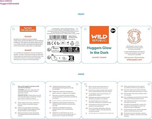 Miniatura 2 de Wild Republic Huggers Glow Axolotl, animal de peluche, 8 pulgadas, pulsera de palmada, juguete de peluche, botellas de agua recicladas