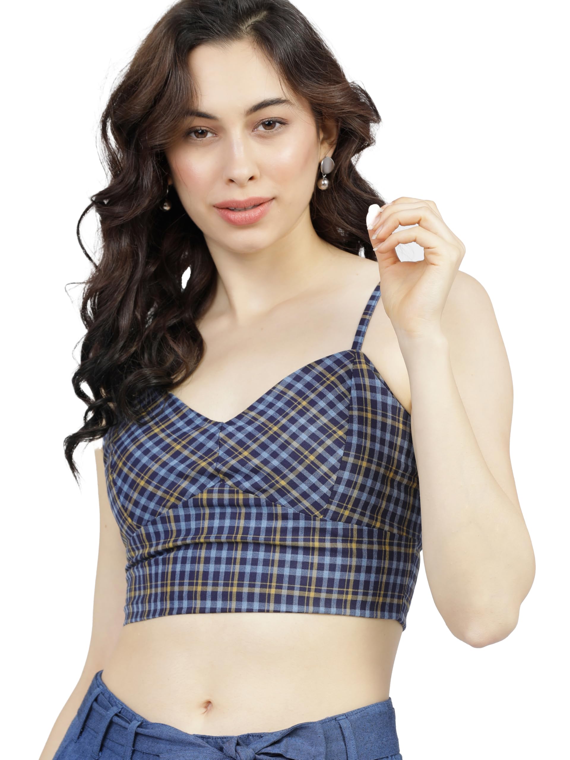 tokyo talkies Women's Sleeveless Shoulder Strap Checked Tops| Stylish Casual wear-picture-27
