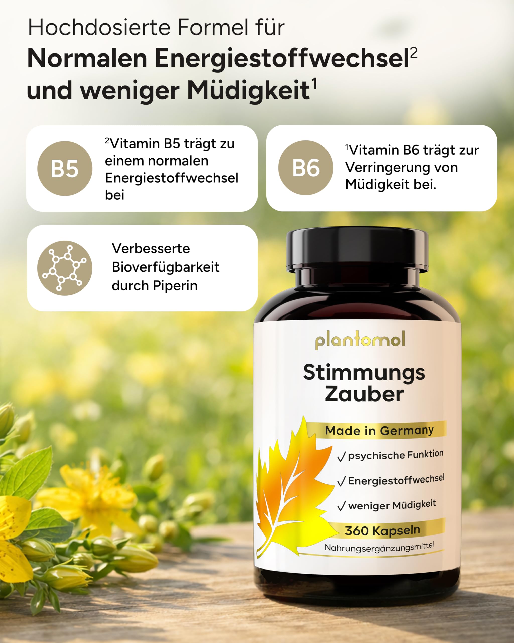 360 Johanniskraut Kapseln hochdosiert - 1000mg Johanniskraut-Extrakt mit GABA & L-Tryptophan - pflanzlicher Stimmungsaufheller hochdosiert - Stimmungszauber - 6 Monatsvorrat