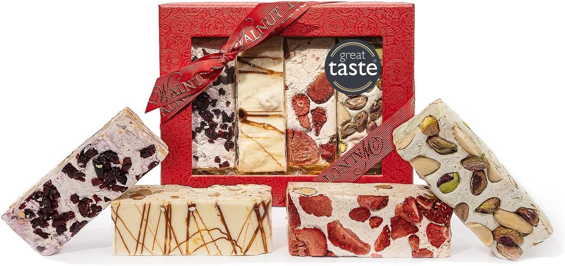 Honeyed Nougat Gift Box with Four Individually Wrapped Bars – Handpacked in the UK – Great Taste Award Winner – Vegetarian and Gluten Free Diets – Luxury Gift Selection – 200g