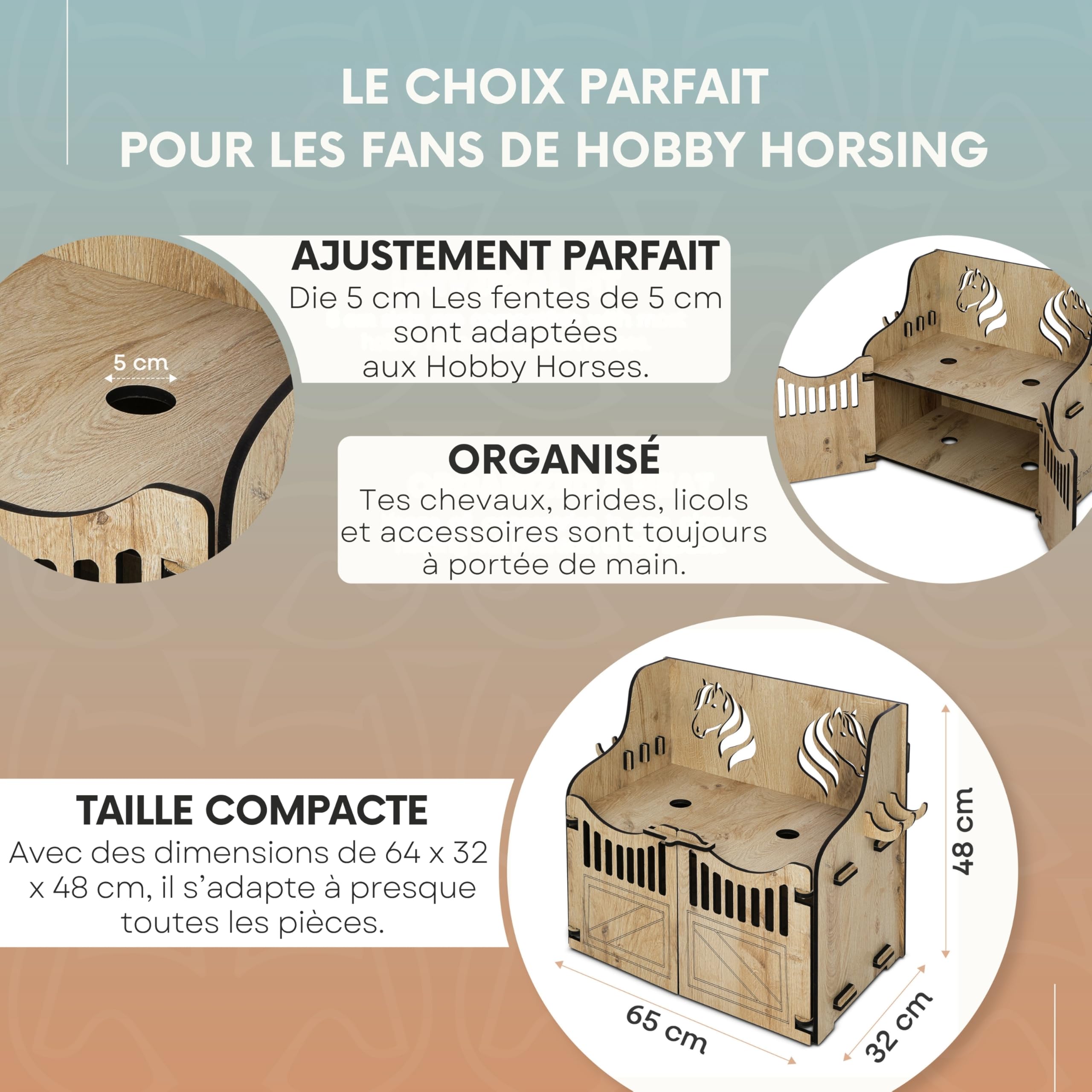 Hobby Horse Écurie Murale - Accessoire Pratique pour Hobby Horse avec Portes, Espace de Rangement et Crochets/Écurie idéale pour Hobby Horsing 2 Chevaux