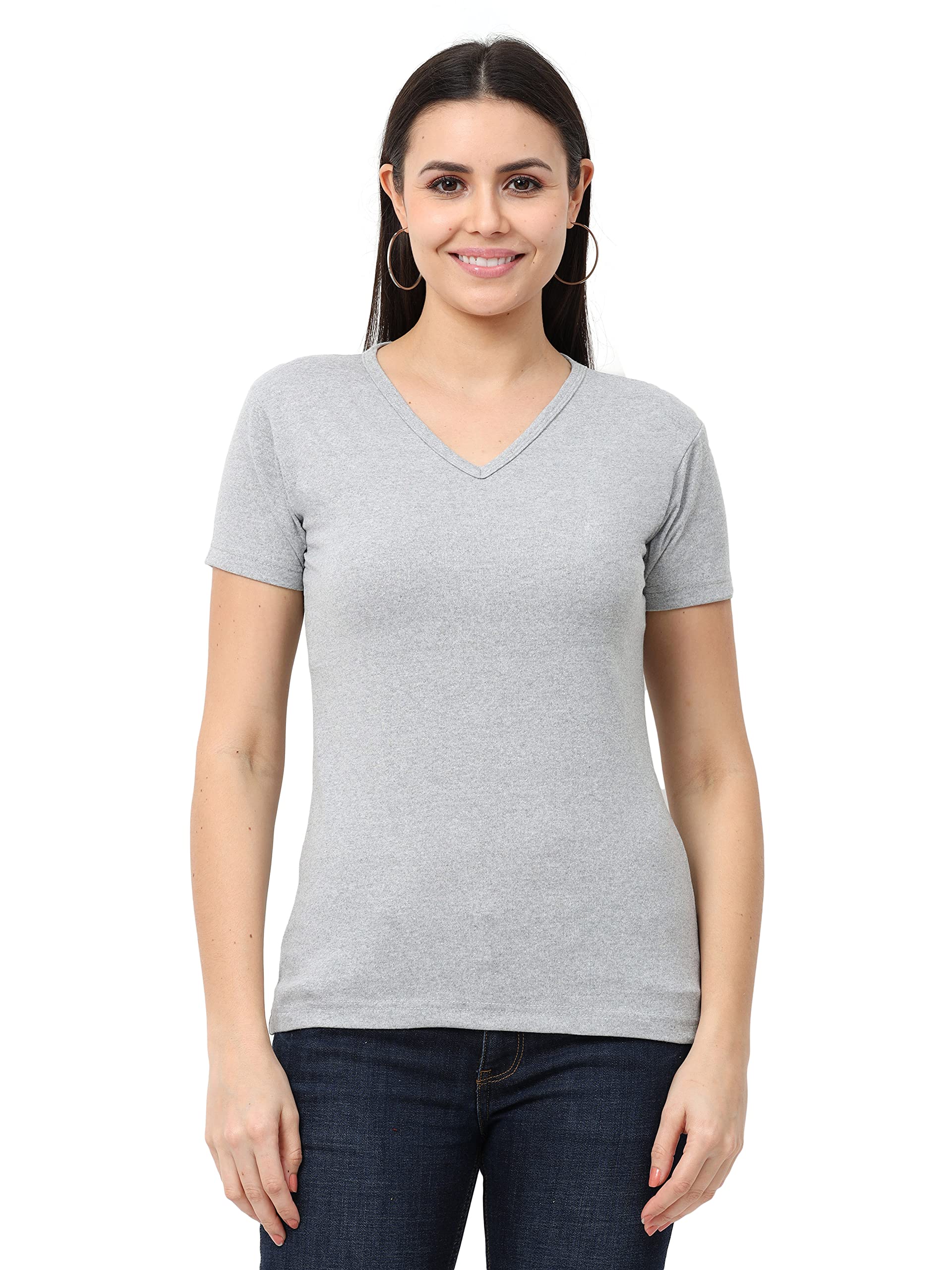 WafaaWomen's Cotton Plain V Neck Half Sleeve T-Shirt