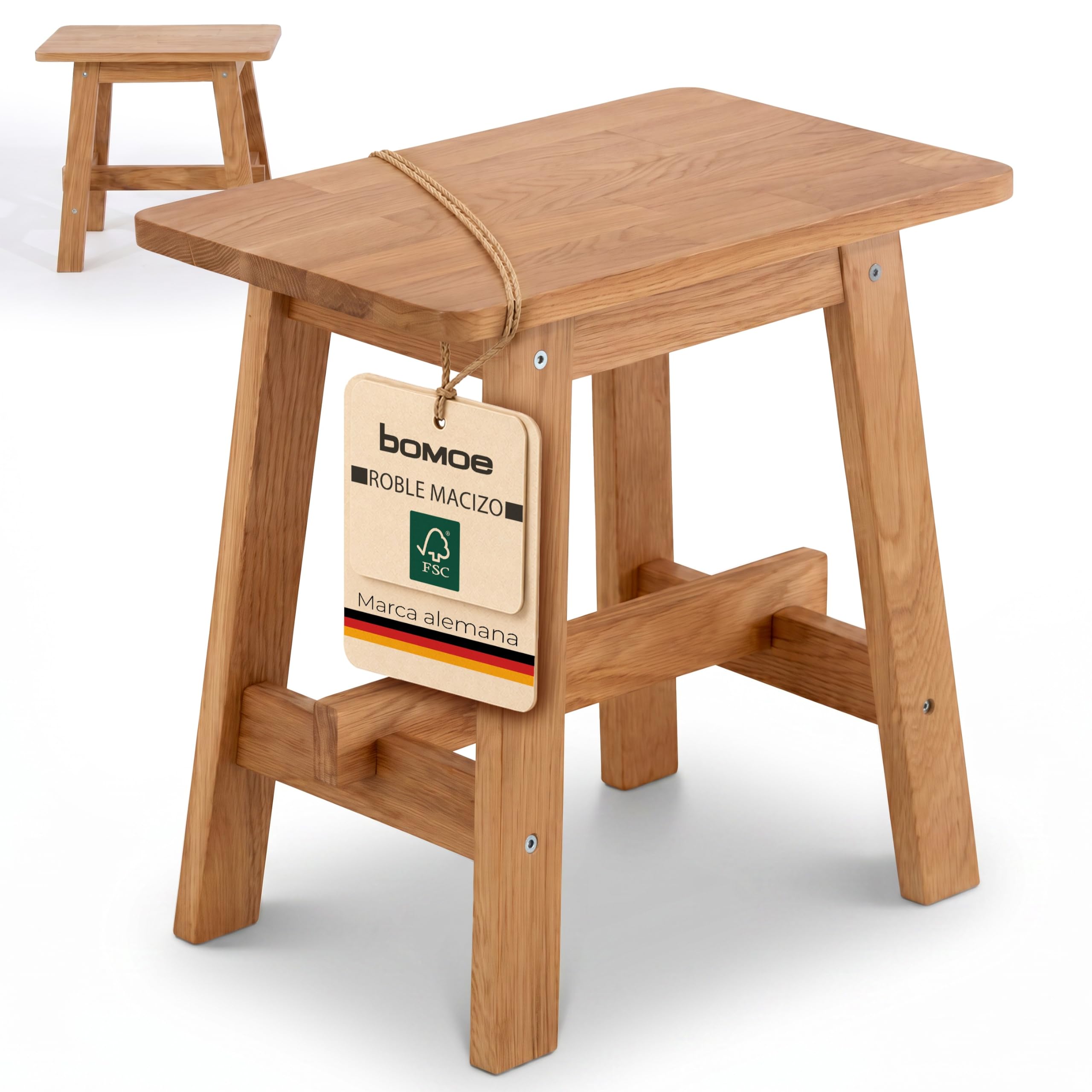 bomoe Taburete de Madera Roble Macizo FSC® para Cocina y Baño Estable | 45x29x45cm Duradero para Recibidor Zapatero y Entrada banqueta Bamberg