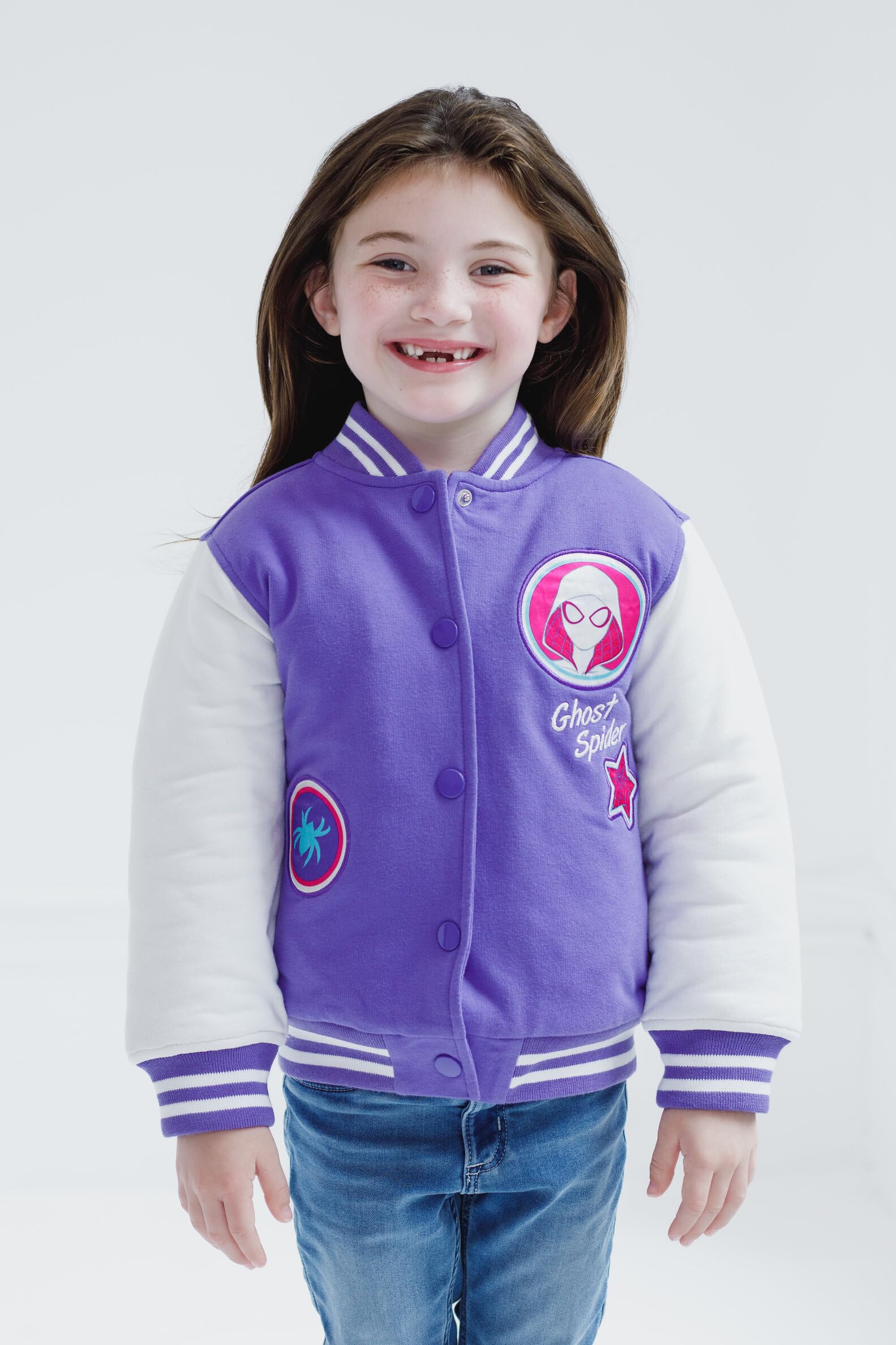 Marvel Kurtka Bomber Dziewczynki Marvel Spider-Man Spider-Gwen Girls Varsity Bomber Jacket Toddler to Big Kid