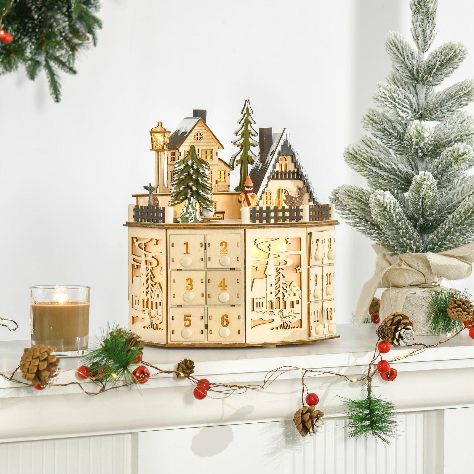Weihnachts Adventskalender Aus Holz mit LED Beleuchtung – Die Perfekte Dekoration für Zuhause Und Partys