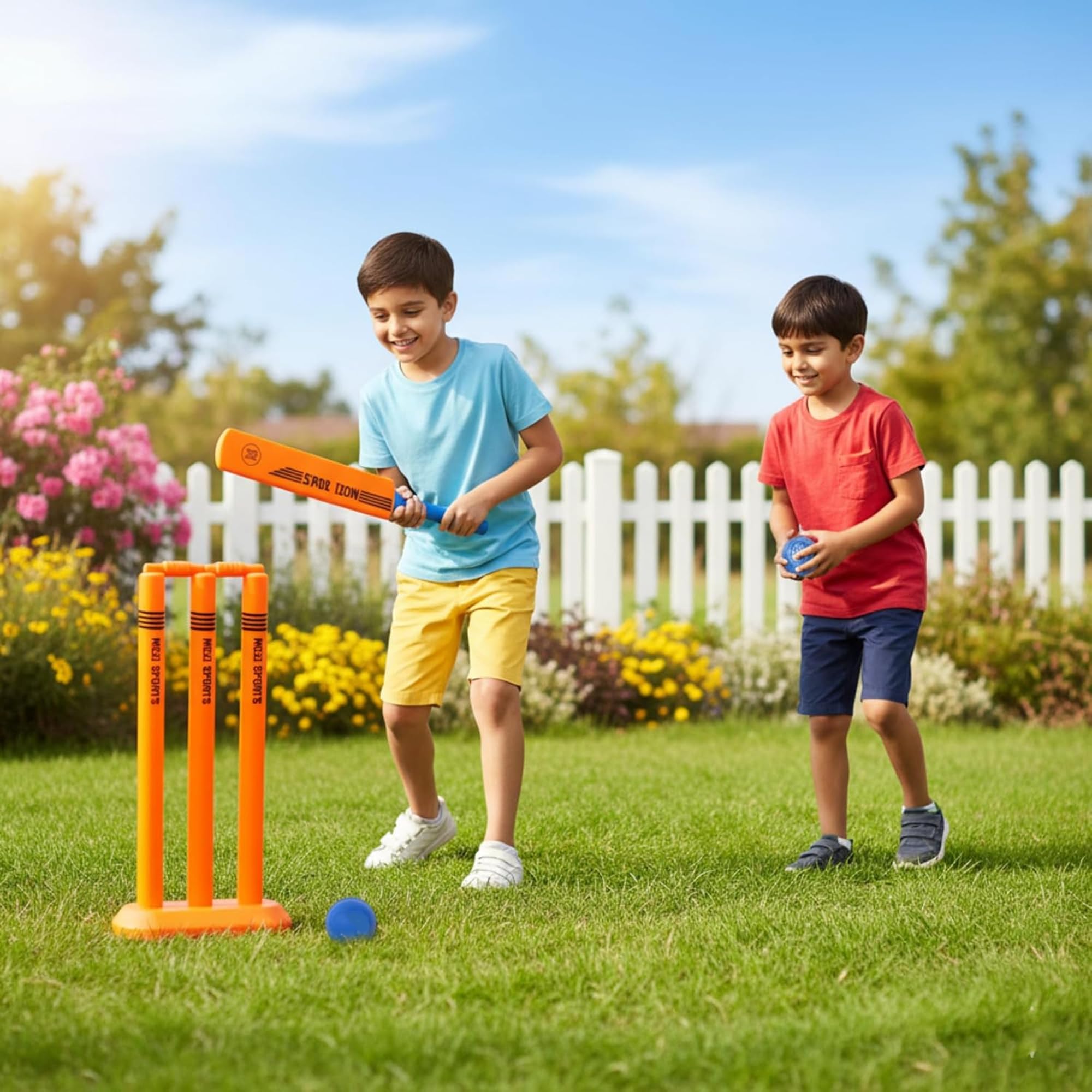 Set di mazze da cricket in plastica, misura 1, per bambini, con palla leggera, paletti e mazza, divertente set da cricket all'aperto