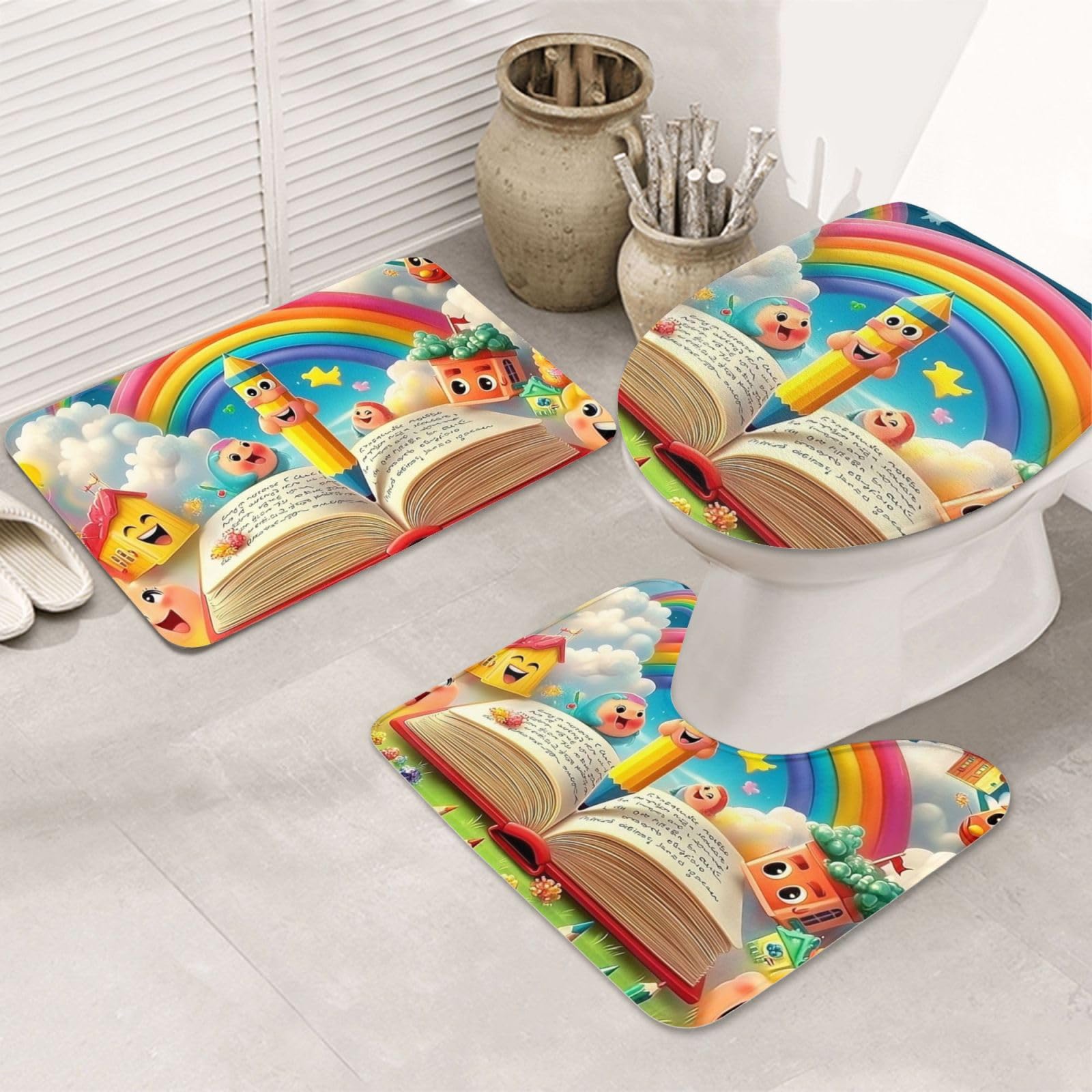 Juego de 3 alfombras de baño de microfibra de lápices de colores