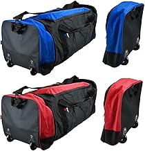 Ez Foldable Wheeled Travel Trolley Bag Holdall Hand Luggage Small Flight Adjustable Shoulder Strap Zip Up Pockets Unisex - RED