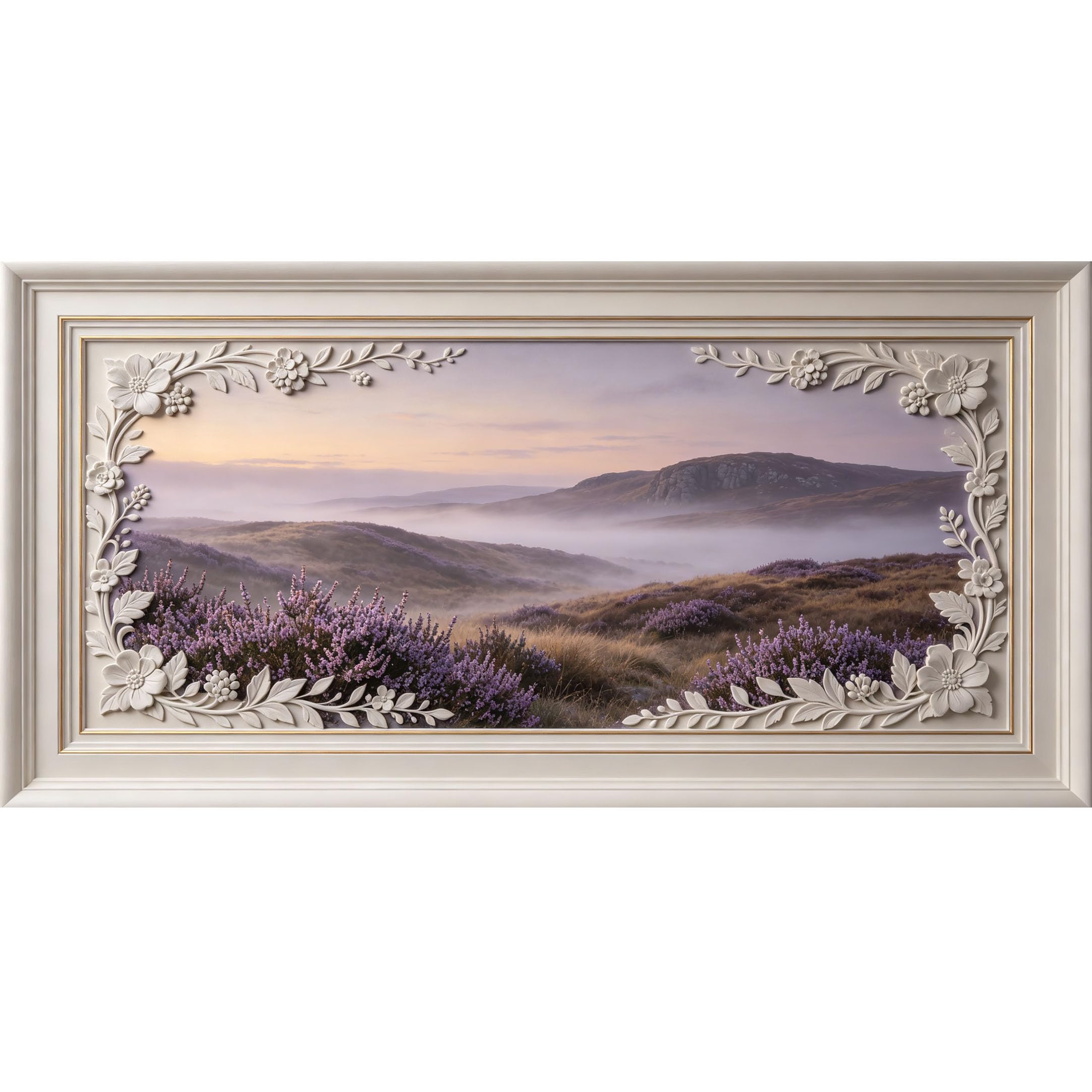 Agglomerix 3D Framed Wall Art Mountain Lake Landscape Floral Botanical Relief Effect Large Size SelfAdhesive Removable Wall Decor Prints Artwork for Living Room Bedroom Office