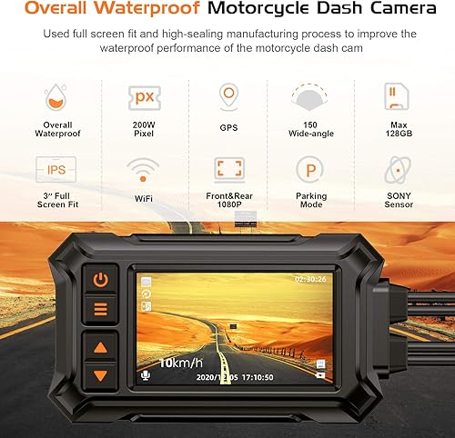 Miniatura 2 de Blueskysea B5M 2K 30fps Dual Wide Angle 150 Lente Sportbike Grabación DVR con pantalla IPS de 3 pulgadas, resistente 32GB Card Loop Grabación GPS