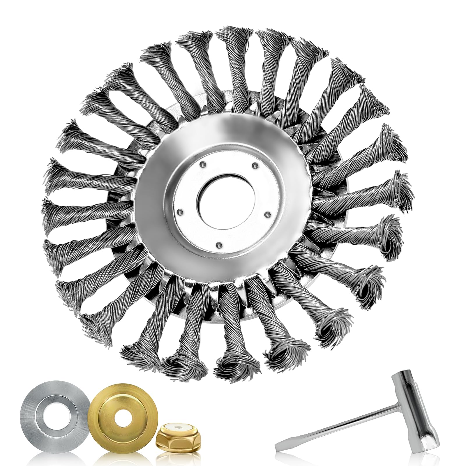 Cepillo metálico desbrozadora-cabezal de desbrozadora universal con alambre de acero de alta resistencia, 150 x 25,4 mm, compatibilidad amplia y rendimiento eficaz para jardines y granjas
