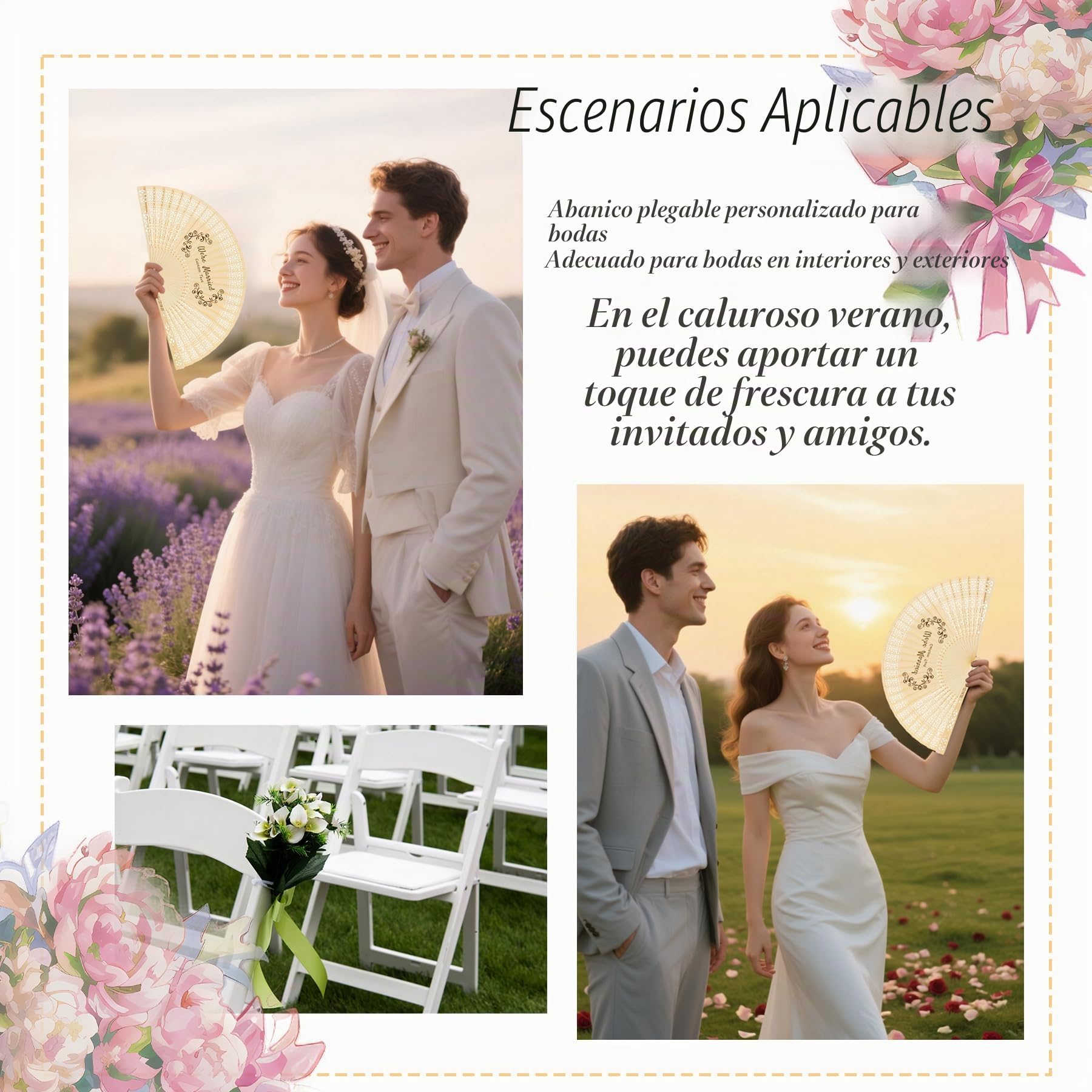 20 Piezas Abanicos Nupciales Personalizados con Grabado - Abanicos Plegables de Madera Aromática, Regalo Elegante para Invitados de Bodas, Bautizos y Eventos (20)