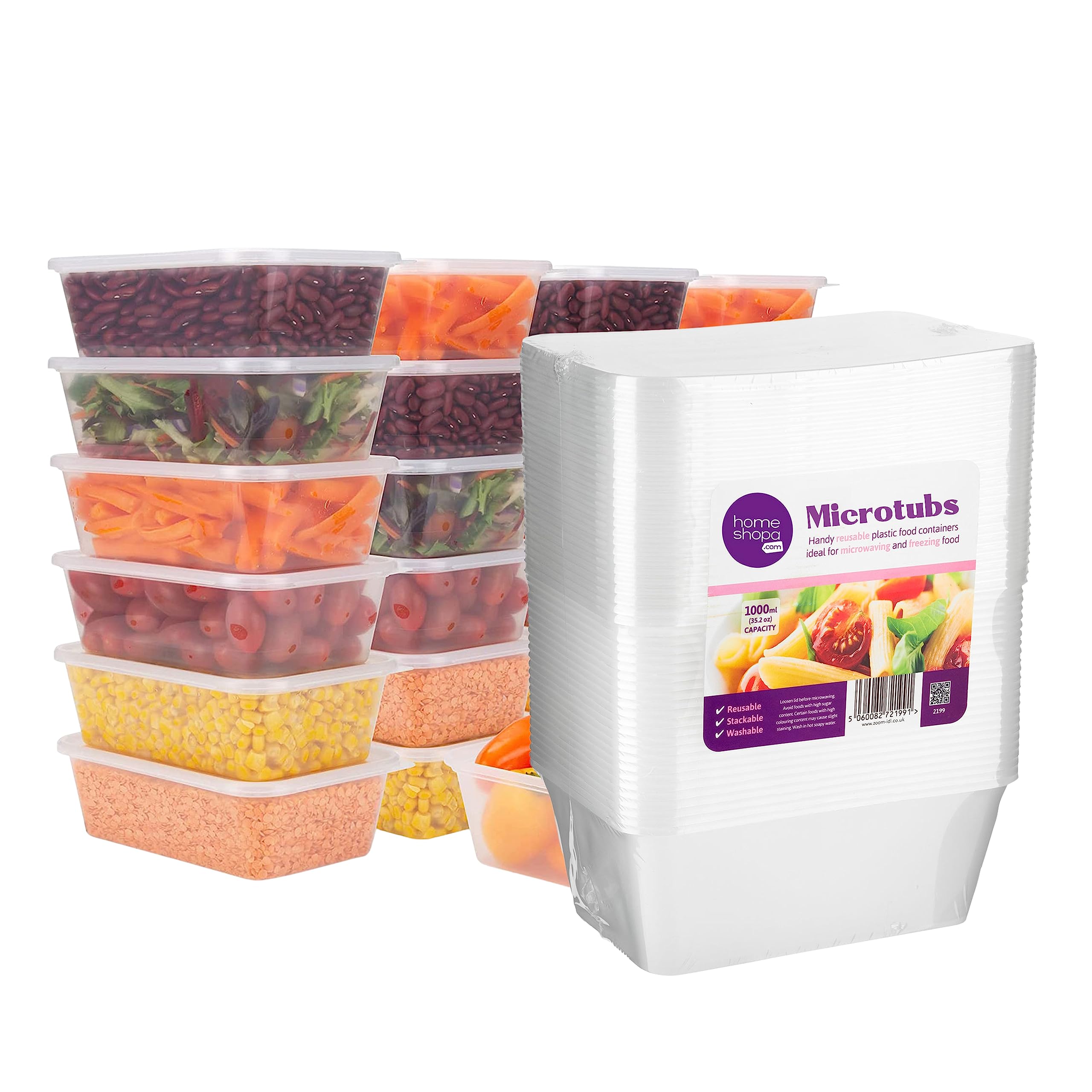 Homeshopa Plastic Food Storage Containers, Pack of 4 Rectangular Microwave Clear Container with Lids, BPA Free Stackable Airtight Reusable, Dishwasher & Freezer Safe, Meal Prep Takeaway Tubs, 1 Litre