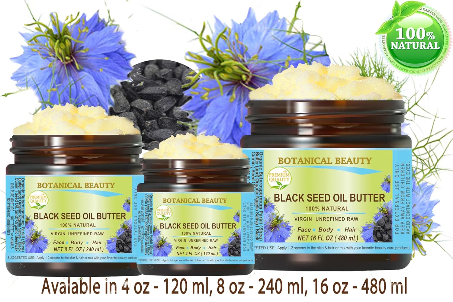 Botanical Beauty BLACK SEED OIL BUTTER 100% Natural Pure Virgin Unrefined Raw for FACE, SKIN, BODY, HAIR, NAILS, DRY SKIN. Organic Black Seed Oil, Shea Nut Butter, Vitamin E, Beeswax. 4 Fl oz 120 ml - Image 9