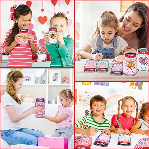 Miniatura 3 de Juego de 50 tarjetas del día de San Valentín para la escuela de los niños, tarros de tarjetas para el día de San Valentín, tarjetas de intercambio