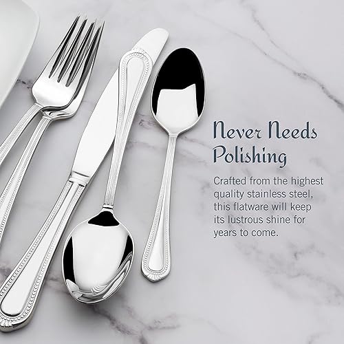 Miniatura 4 de Mikasa Regent Bead - Juego de cubiertos de 65 piezas espejo pulido de acero inoxidable 1810 servicio para 12 personas con juego de servir