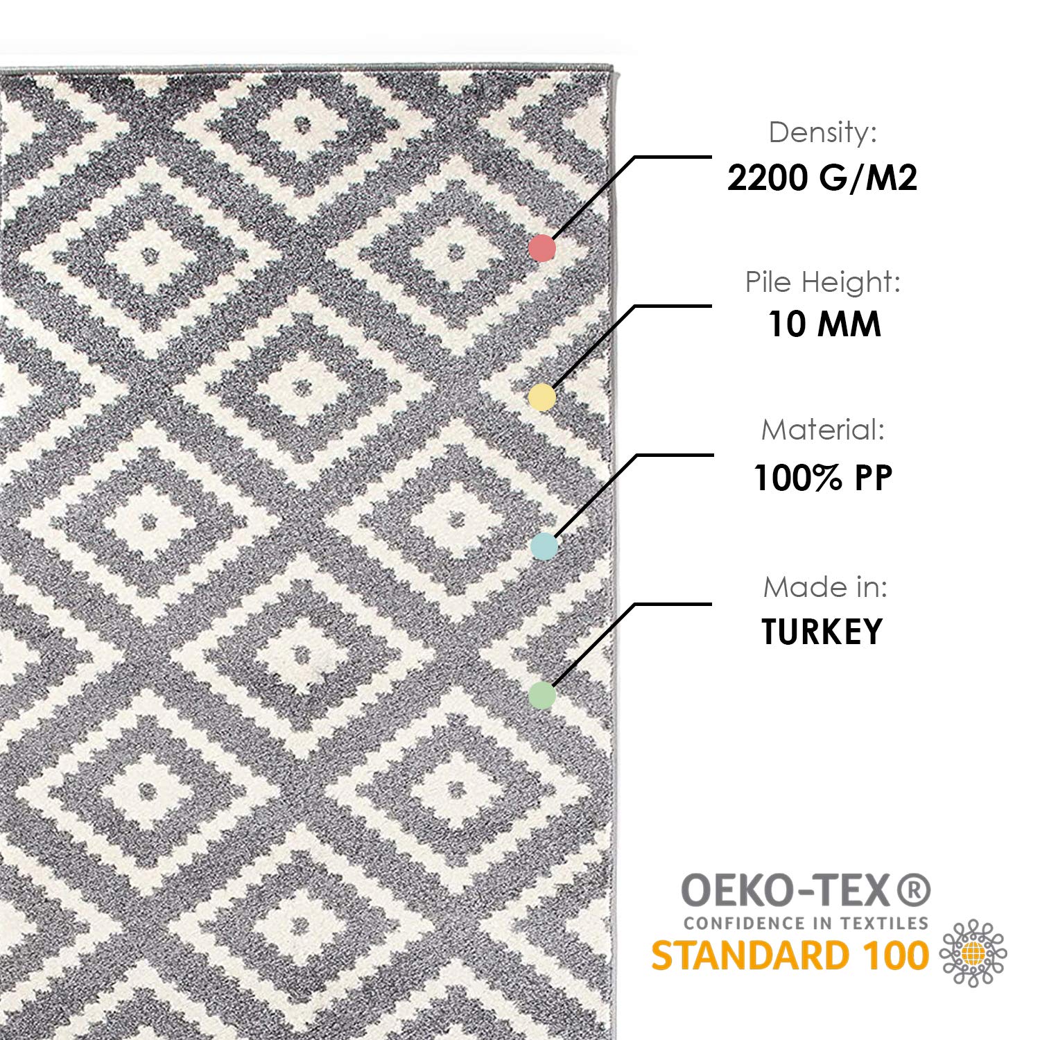 Tappeto Cucina Carpeto Orientale - Pelo Corto Grigio 100x150 Cm