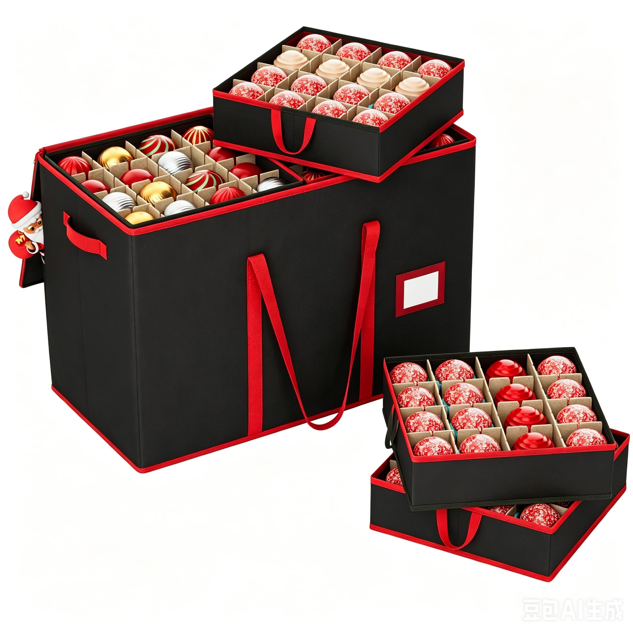 Weihnachtskugel Aufbewahrungsbox， für Weihnachtsschmuck, stapelbarer Weihnachts-Aufbewahrungsbehälter mit Deckel, 10 Fächer, 600D Oxford,7,6 cm 160 Steckplätze,64 x 32 x 43.5 cm,Schwarz