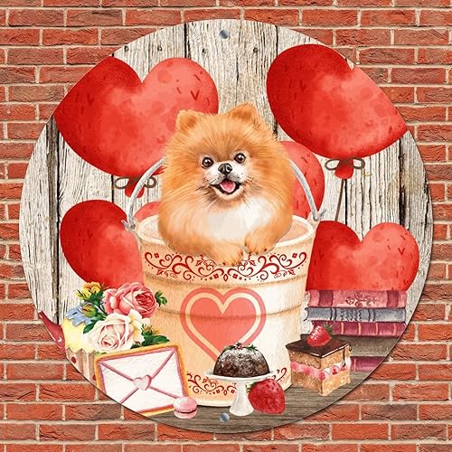 Miniatura 7 de Letrero redondo de metal para el día de San Valentín rosas y globos de corazón de amor placa de barra de pared oxidada letrero de corona circular