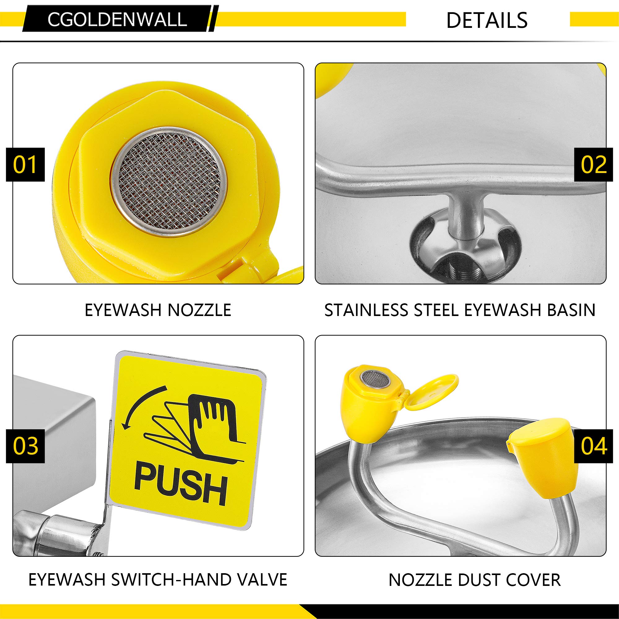 CGOLDENWALL Eye Wash Station Wall Mounted Eyewash Station Emergency Eye