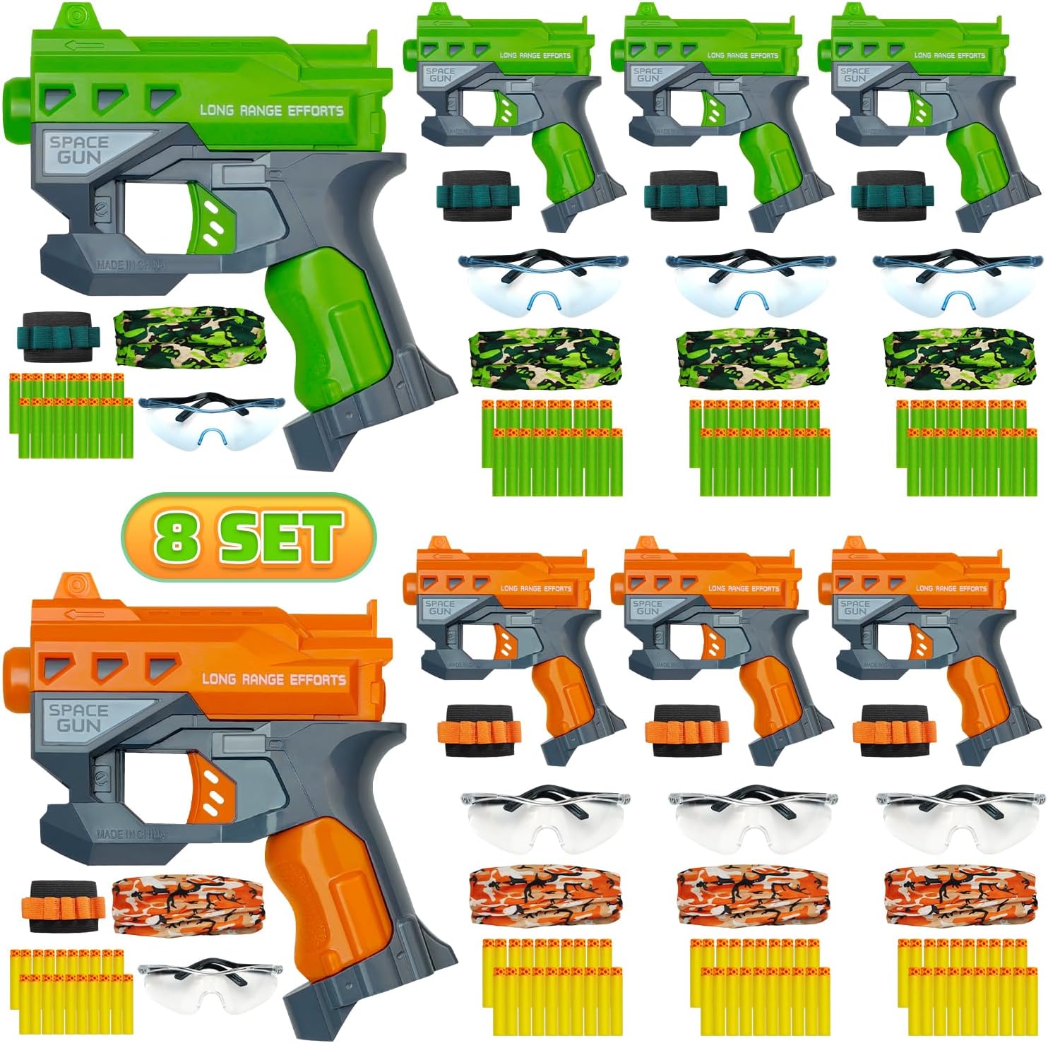 16 Pack Blaster Guns Toys Pack Compatible with Nerf Party, 8 Sets Gun Party Favors for Kids Boys Birthday within Mini Guns, 160 Foam Bullets, Face Masks, Clear Safety Glasses, Wrist Belt Band,