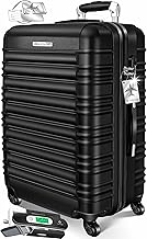 Kesser® Valise rigide de voyage, avec balance à bagages + étiquette de bagage, valise à roulettes, serrure à combinaison, 4 roues, plastique ABS, poignée télescopique, Noir , 75cm - 120L