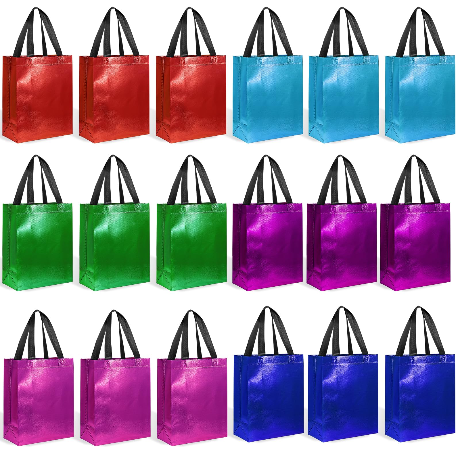 Photo 1 of ?18-Pack Shiny Color? Reusable Gift Bags with Handles, Bulk Goodie Bags for Easter, Baby Shower,Kids Birthday, Party Favors, Wedding, Holiday Goodie | 8x4x10 Inches | 18 Premium Shiny Color Bag | Eco-Friendly