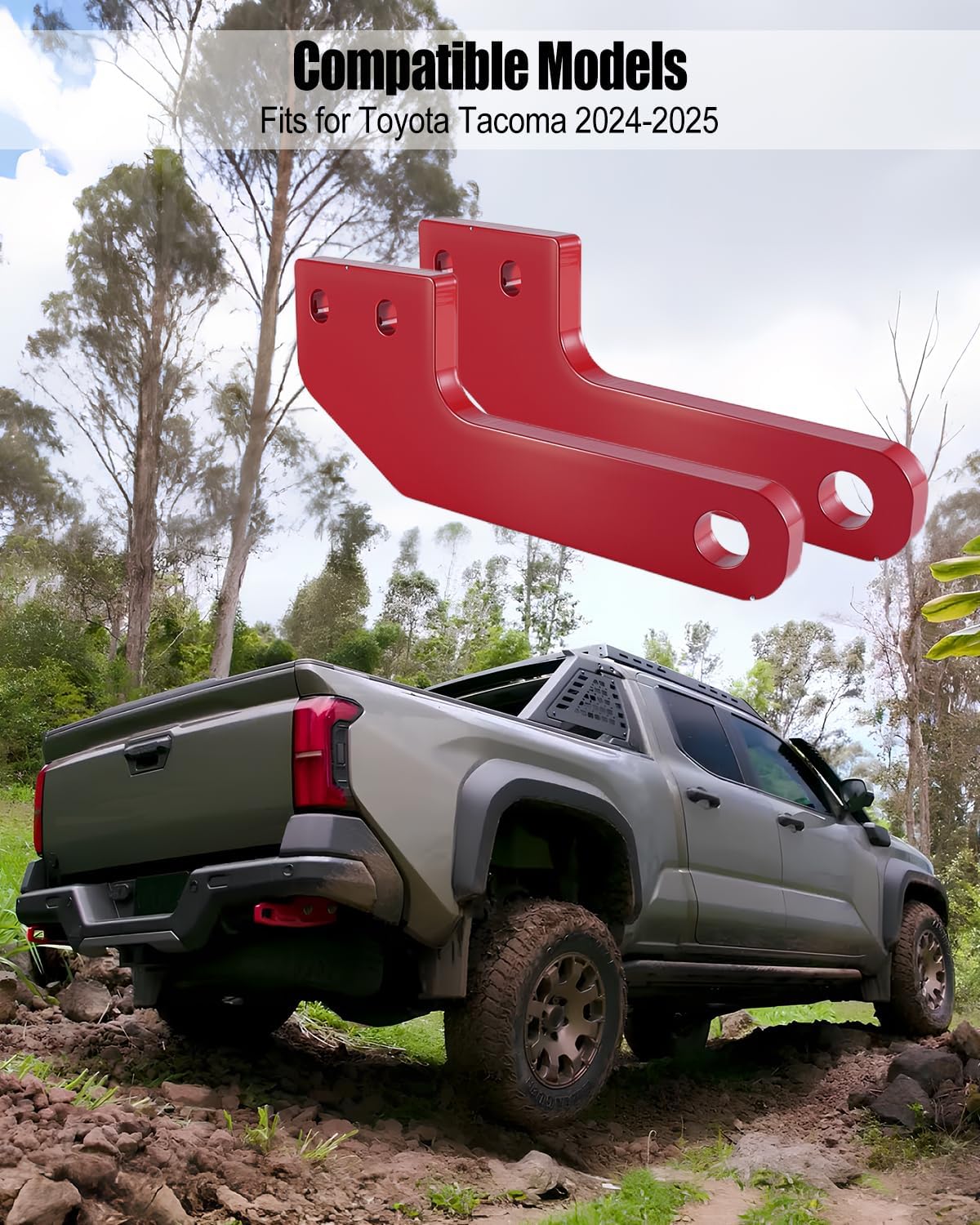 2Pcs Rear Tow Hook Mounting Recovery Points Fits for Toyota Tacoma 2024 2025, Red Rear Trailer Tow Hook
