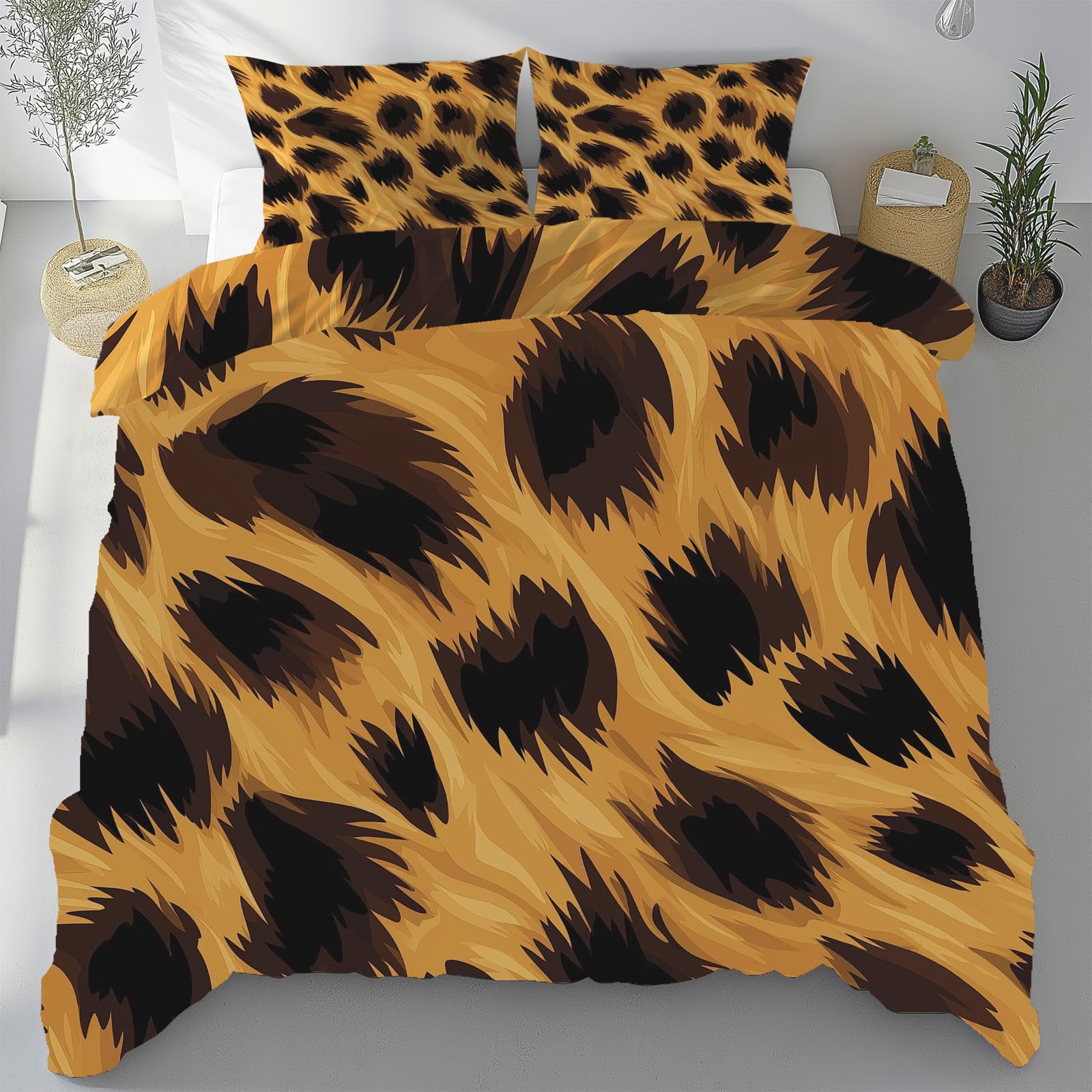 Housse de couette léopard 240 x 260 cm avec taies d'oreiller et fermeture éclair