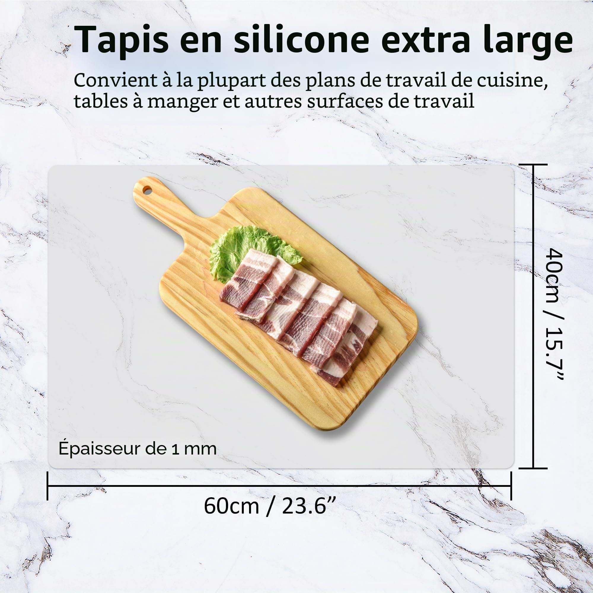 SOSMAR Protection de Plan de Travail en Silicone 60x40 cm - Tapis Résistant à la Chaleur, Anti-dérapant, Imperméable