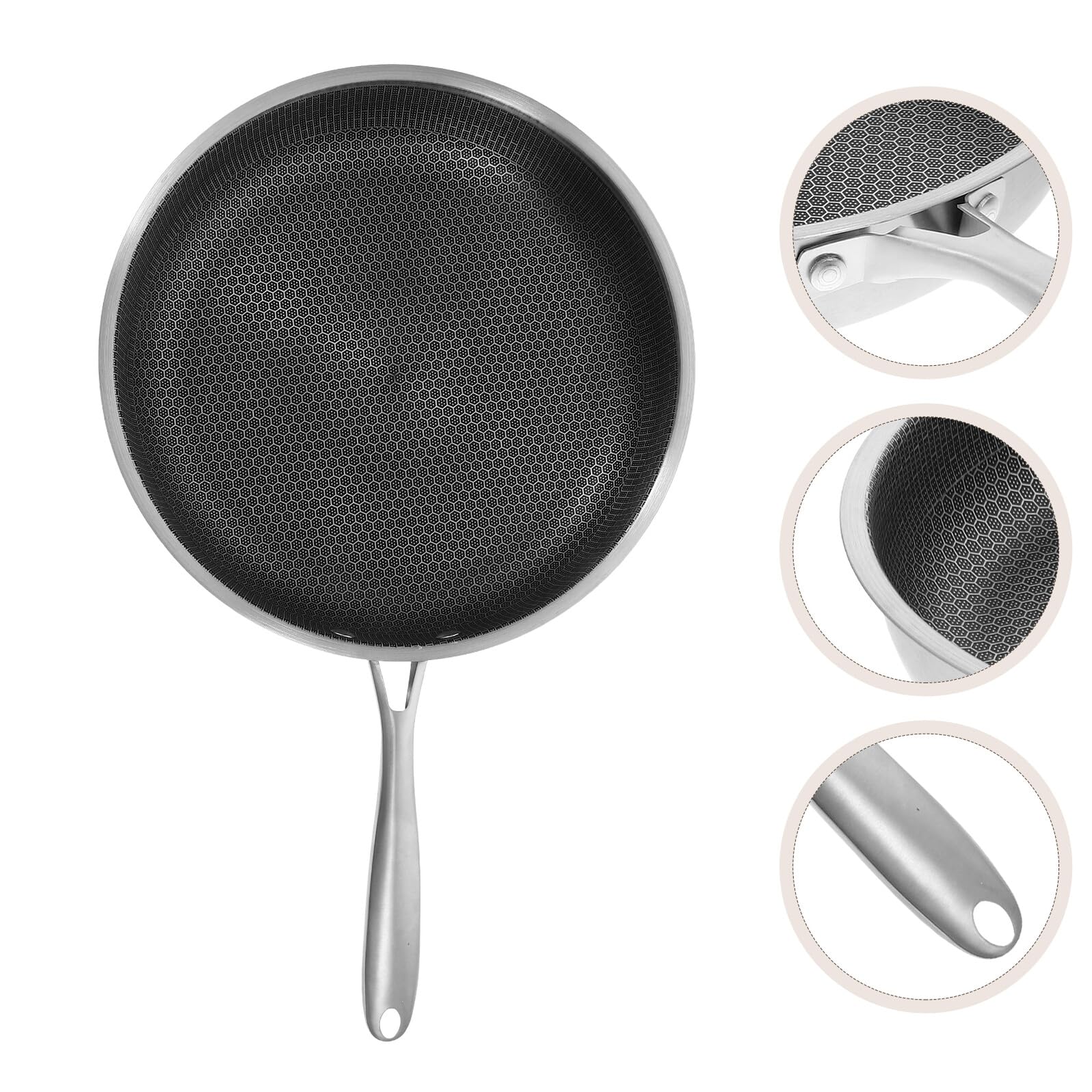 Hohopeti Padella Antiaderente in Acciaio 30 CM per Uova e Pancake con Fondo Piatto e Manico Antiscivolo Padella da Cucina per Friggere Bistecche e Uso Quotidiano