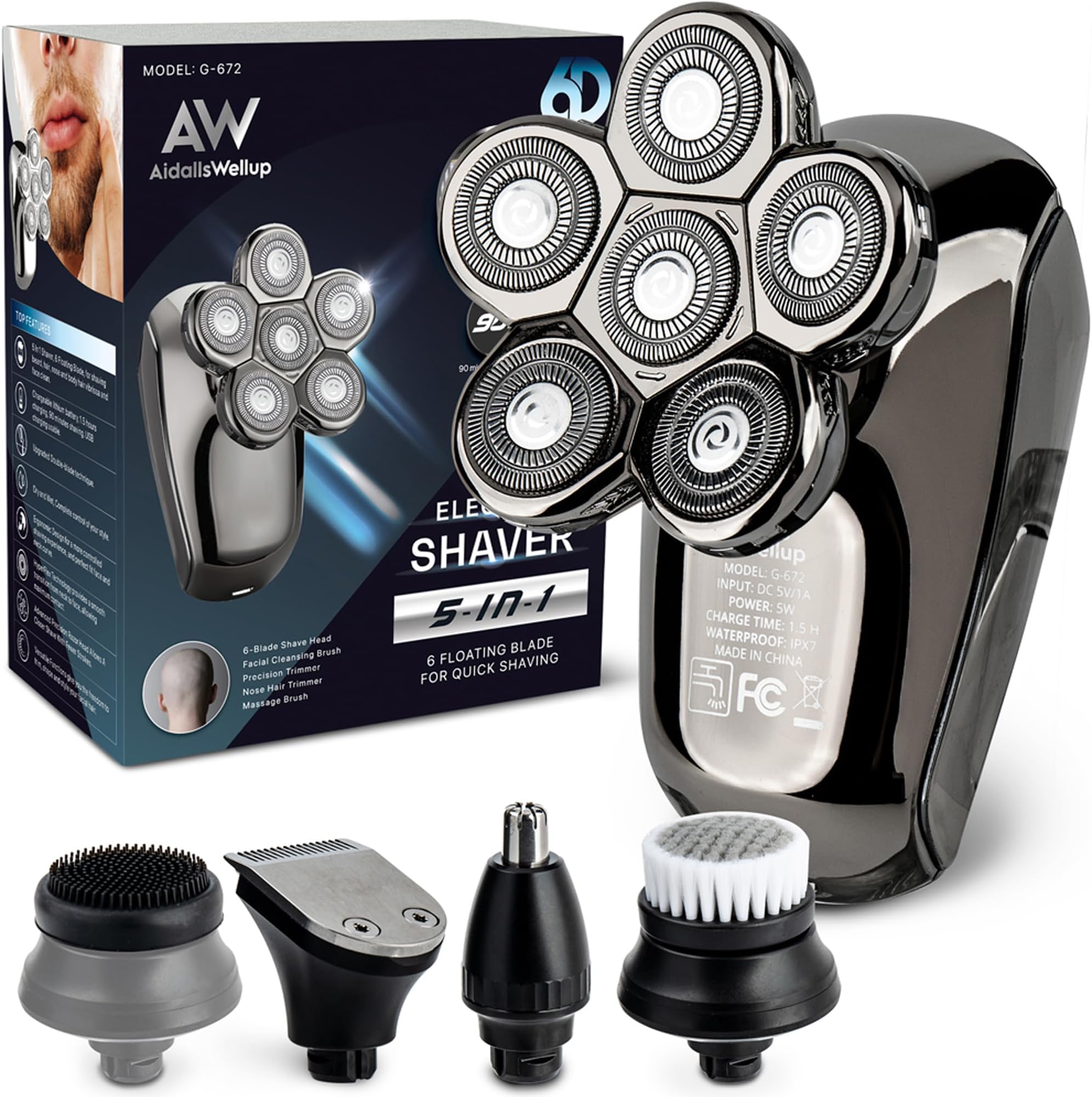 AidallsWellup Head Shavers for Bald Men: As Seen on NBC Select Cordless Head Shaver - Waterproof Electric Razor Grooming Kit, Dry Wet Shaving for Men