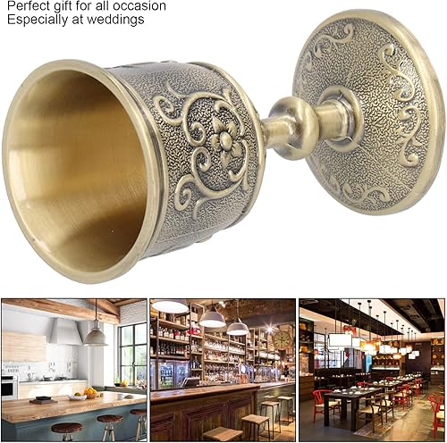 Miniatura 3 de Tiiyee Copa vintage de bronce, cáliz medieval en relieve, adornos coleccionables, copa de cobre con patrón de flores para fiestas, bodas, comunión,