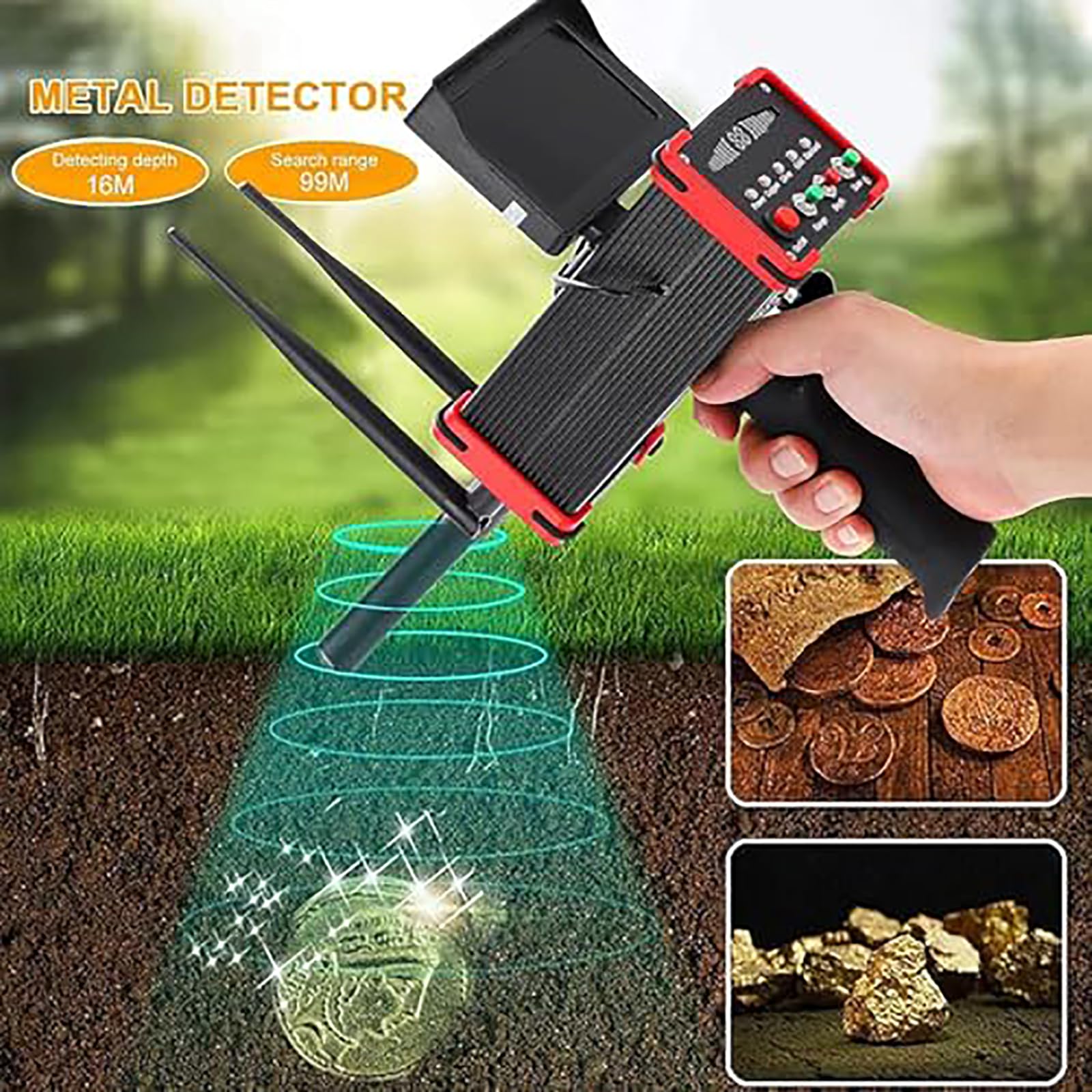 Détecteur de métaux avec écran LED, profondeur de 16 m et portée de 99 m pour la chasse au trésor
