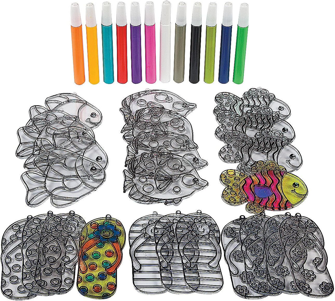 Fun Express Tropical Suncatcher Kit - Arts and Crafts for Kids Ages 4-8 & 8-12 | 48 Piece DIY Window Art Kit with Craft Supplies | Sun Catchers Indoor Window Clings for Home Classroom Projects